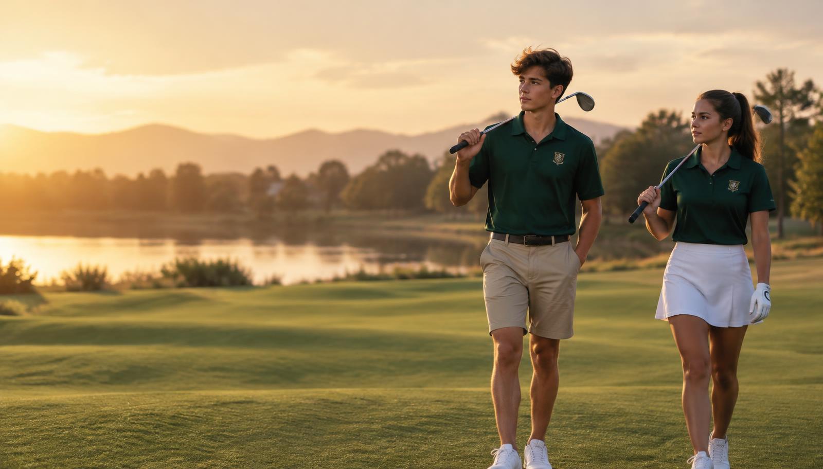A teen boy and girl golfer training together